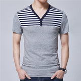 Summer Men Business Casual Breathable White Striped Short Sleeve