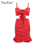 Forefair Red 2 Piece Set Women Summer Skirt And Ruffles Hem Skirt Sets