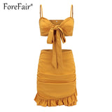 Forefair Red 2 Piece Set Women Summer Skirt And Ruffles Hem Skirt Sets