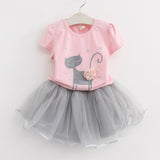 Bear Leader Girls Clothing Sets New Summer Fashion Style Cartoon Rabbit  Printed T-Shirts+Pink Dress 2Pcs Girls Clothes Sets