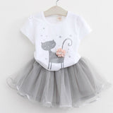 Bear Leader Girls Clothing Sets New Summer Fashion Style Cartoon Rabbit  Printed T-Shirts+Pink Dress 2Pcs Girls Clothes Sets