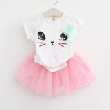 Bear Leader Girls Clothing Sets New Summer Fashion Style Cartoon Rabbit  Printed T-Shirts+Pink Dress 2Pcs Girls Clothes Sets