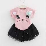 Bear Leader Girls Clothing Sets New Summer Fashion Style Cartoon Rabbit  Printed T-Shirts+Pink Dress 2Pcs Girls Clothes Sets