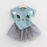 Bear Leader Girls Clothing Sets New Summer Fashion Style Cartoon Rabbit  Printed T-Shirts+Pink Dress 2Pcs Girls Clothes Sets