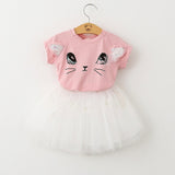 Bear Leader Girls Clothing Sets New Summer Fashion Style Cartoon Rabbit  Printed T-Shirts+Pink Dress 2Pcs Girls Clothes Sets