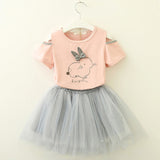 Bear Leader Girls Clothing Sets New Summer Fashion Style Cartoon Rabbit  Printed T-Shirts+Pink Dress 2Pcs Girls Clothes Sets