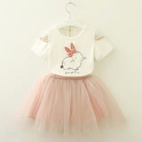 Bear Leader Girls Clothing Sets New Summer Fashion Style Cartoon Rabbit  Printed T-Shirts+Pink Dress 2Pcs Girls Clothes Sets