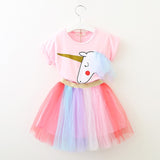 Bear Leader Girls Clothing Sets New Summer Fashion Style Cartoon Rabbit  Printed T-Shirts+Pink Dress 2Pcs Girls Clothes Sets