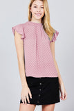 Dot Print Woven Top w/ Back Button