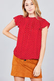 Dot Print Woven Top w/ Back Button