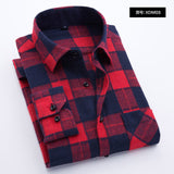 Plaid Shirt Autumn Flannel Red Checkered Shirt Men Long Sleeve