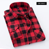 Plaid Shirt Autumn Flannel Red Checkered Shirt Men Long Sleeve