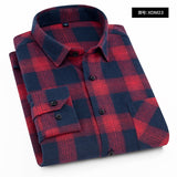 Plaid Shirt Autumn Flannel Red Checkered Shirt Men Long Sleeve