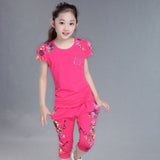 Girls Clothes Set Short Sleeve T-Shirt And Pants for 4-14 Years