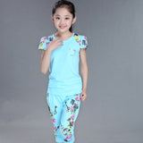 Girls Clothes Set Short Sleeve T-Shirt And Pants for 4-14 Years