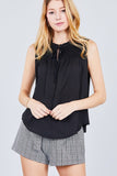 Sleeveless Ruffle Neck Front Button Woven Top