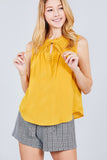 Sleeveless Ruffle Neck Front Button Woven Top