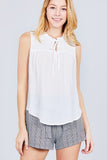 Sleeveless Ruffle Neck Front Button Woven Top