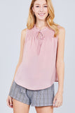 Sleeveless Ruffle Neck Front Button Woven Top