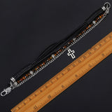 men boy Stainless Steel Cross Charm Leather Bracelet