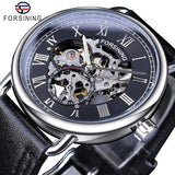 Forsining Black Golden Skeleton Mens Mechanical Wristwatches