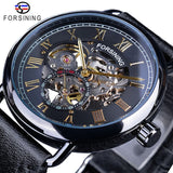 Forsining Black Golden Skeleton Mens Mechanical Wristwatches