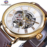 Forsining Black Golden Skeleton Mens Mechanical Wristwatches