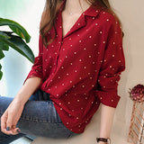 Casual Chiffon Polka Dots Shirt Women Top  Long Sleeves Blouses