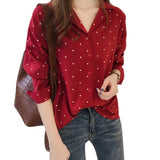 Casual Chiffon Polka Dots Shirt Women Top  Long Sleeves Blouses