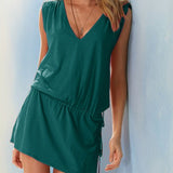 Women Sundress Casual Summer Beach Dress Loose Dresses Green White