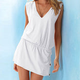 Women Sundress Casual Summer Beach Dress Loose Dresses Green White