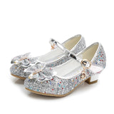 Kids Leather Shoes For Girls Flower Casual High Heel Shoes