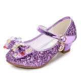 Kids Leather Shoes For Girls Flower Casual High Heel Shoes