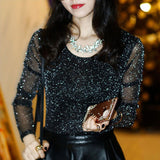 Women's Sexy See Through Mesh Long Sleeve Transparent Tops