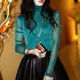 Women's Sexy See Through Mesh Long Sleeve Transparent Tops