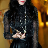 Women's Sexy See Through Mesh Long Sleeve Transparent Tops