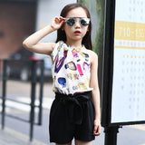 Girls Chiffon Clothing Set Chiffon sling Girl Clothes Top & Shorts Set