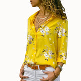 Women Tops Elegant Long Sleeve Print V-Neck Chiffon Shirts Plus Size