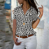 Women Tops Elegant Long Sleeve Print V-Neck Chiffon Shirts Plus Size