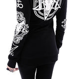 Gothic Print Hoodies Women Black Jacket Winter Female Hooded Tops