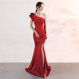 One-shoulder Sleeveless Floor-length  long Party Gowns