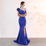 One-shoulder Sleeveless Floor-length  long Party Gowns