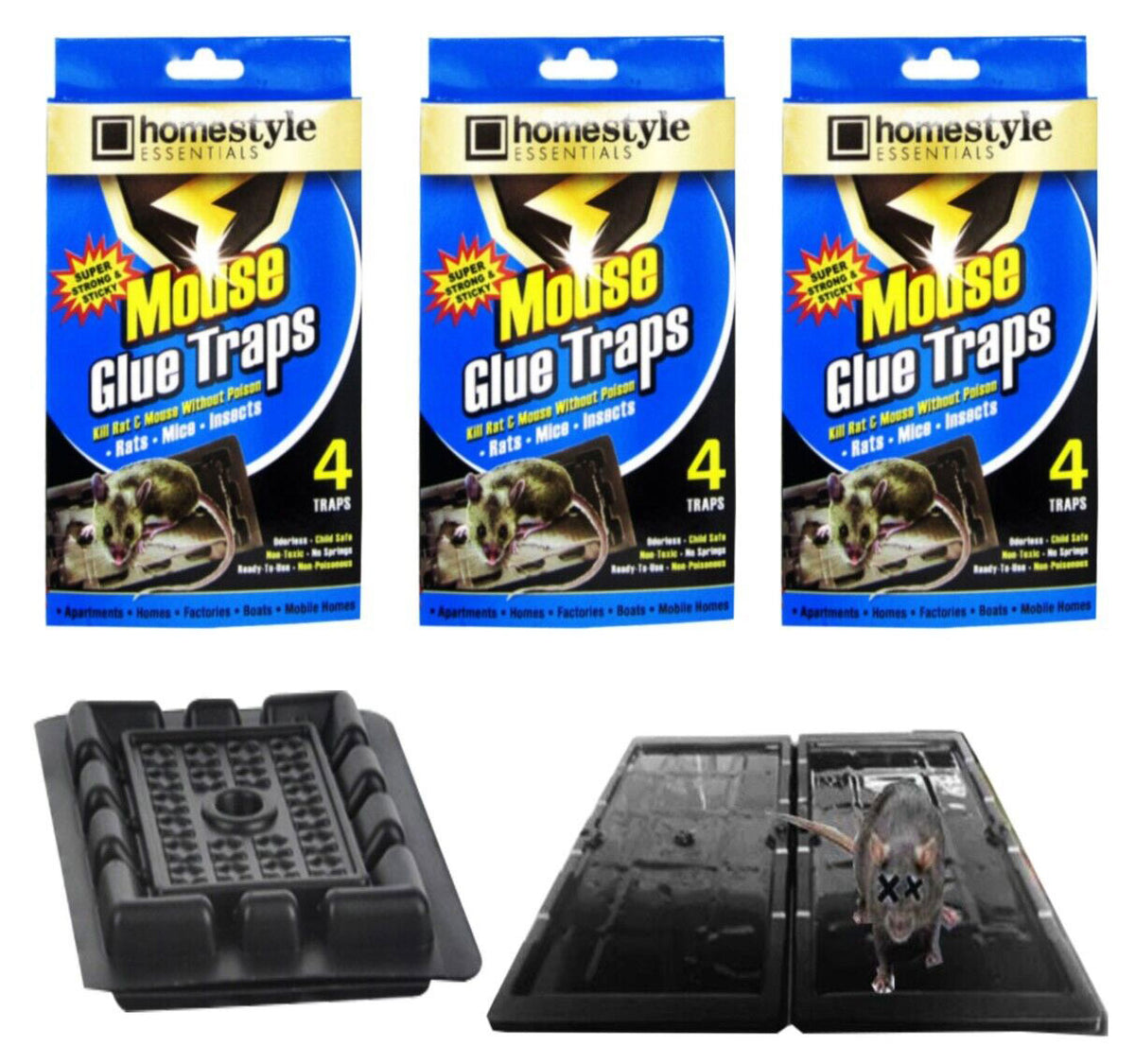 3 Pack) 12 Traps Mouse Trap Glue Super Sticky Kill Rat Without Poison