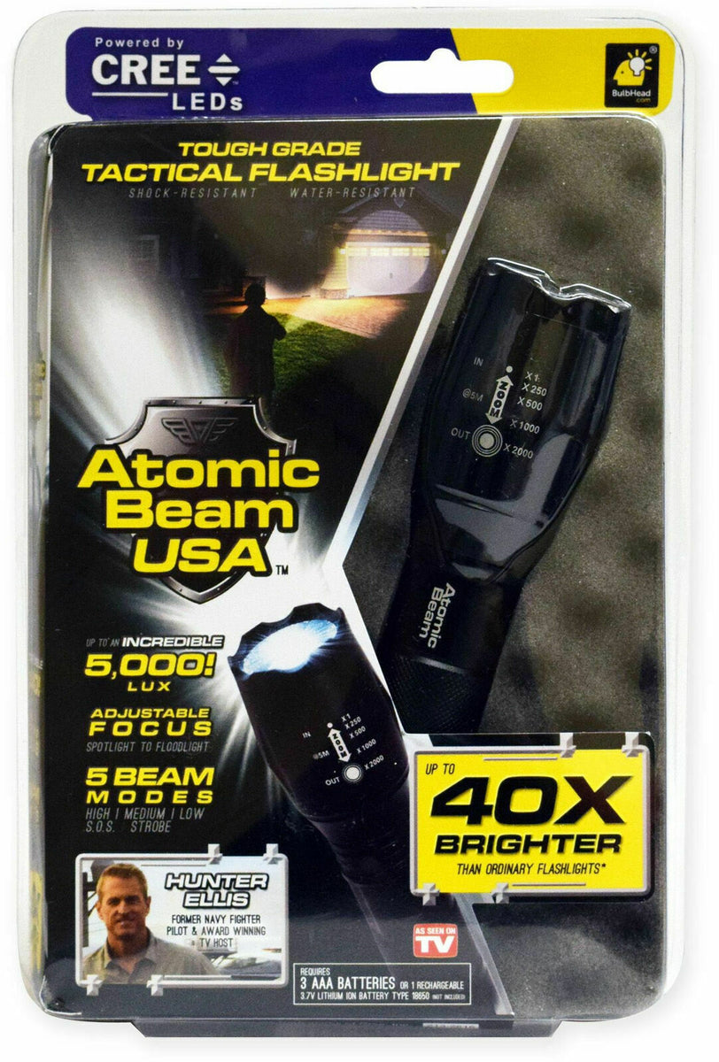 Atomic Beam Headlight by BulbHead, 5,000 Lux Hands-Free LED Headlamp, 3 Beam  Modes 