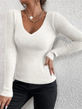Women's V-Neck Knitted Turtleneck Slim-Fit Long-Sleeve Anti-Pilling Casual Elegant Plain Sweater