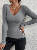 Women's V-Neck Knitted Turtleneck Slim-Fit Long-Sleeve Anti-Pilling Casual Elegant Plain Sweater