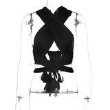 Women Strappy Cross Over Front Cut Out Halter Neck Sleeveless Summer Sexy Tops