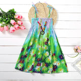 Girls Floral Boho Beach Dress with Necklace Gift Summer Wear