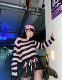 Women’s Goth Striped Sweater Y2K Grunge Emo Pullover Top