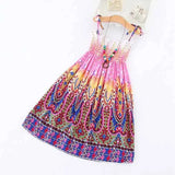 Girls Floral Boho Beach Dress with Necklace Gift Summer Wear